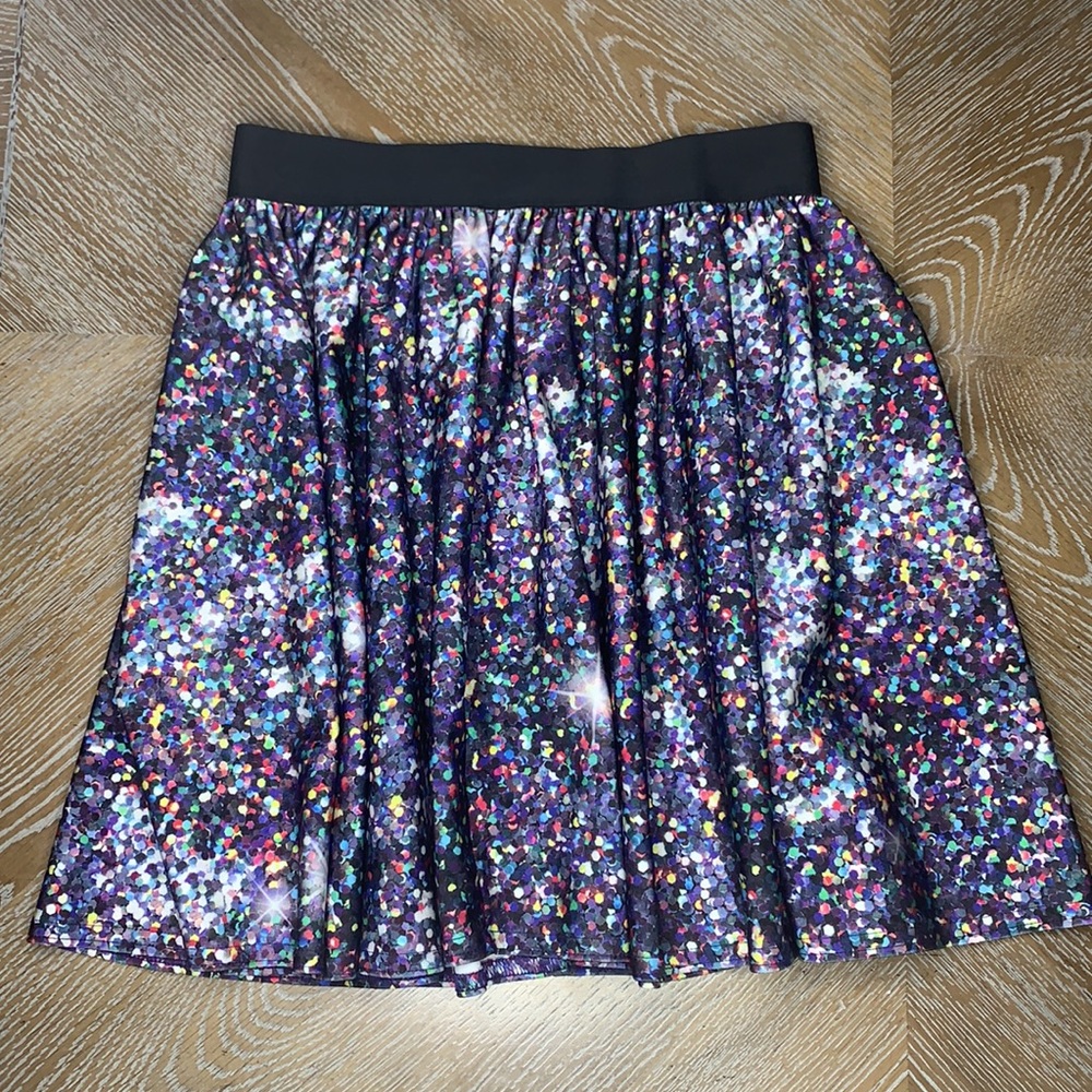 TEREZ Purple Sequin Print Girls Skater Skirt XL